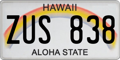 HI license plate ZUS838