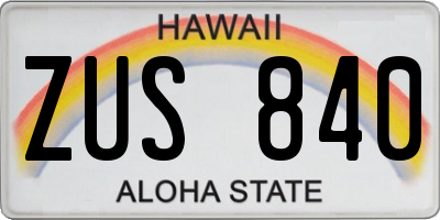 HI license plate ZUS840