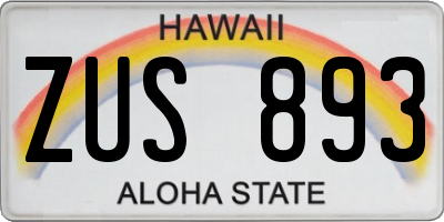 HI license plate ZUS893