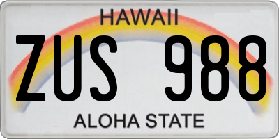 HI license plate ZUS988