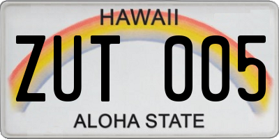 HI license plate ZUT005