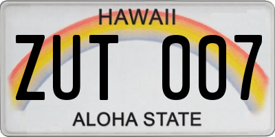 HI license plate ZUT007