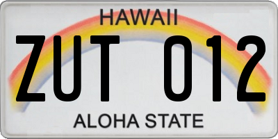HI license plate ZUT012