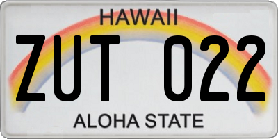 HI license plate ZUT022