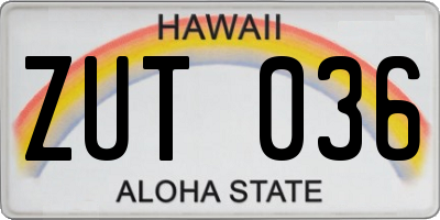 HI license plate ZUT036