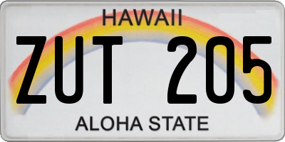 HI license plate ZUT205