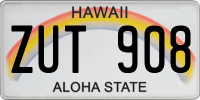 HI license plate ZUT908
