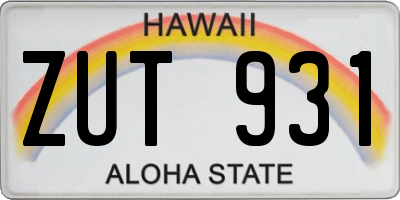 HI license plate ZUT931
