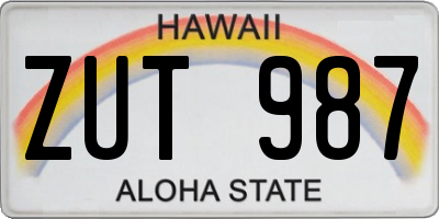 HI license plate ZUT987