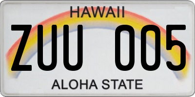 HI license plate ZUU005