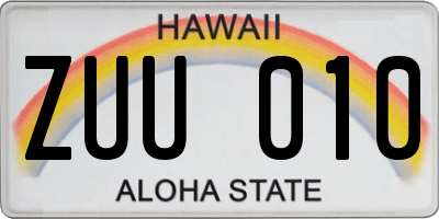 HI license plate ZUU010