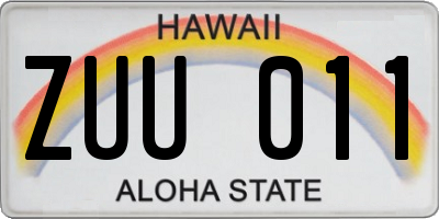 HI license plate ZUU011
