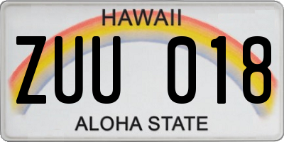 HI license plate ZUU018