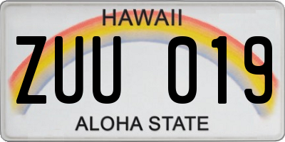 HI license plate ZUU019