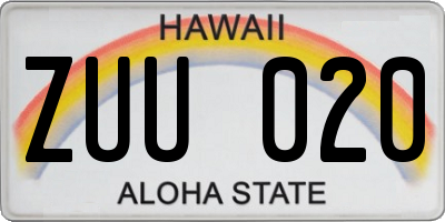 HI license plate ZUU020