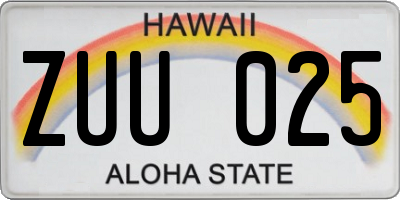 HI license plate ZUU025