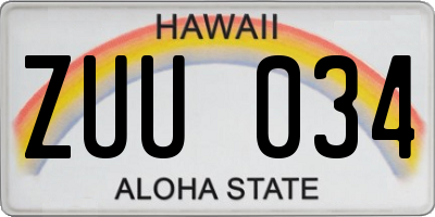 HI license plate ZUU034