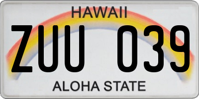 HI license plate ZUU039