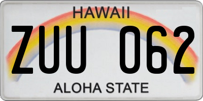 HI license plate ZUU062
