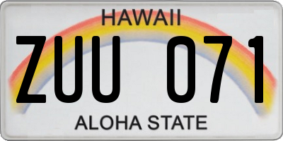 HI license plate ZUU071