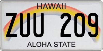 HI license plate ZUU209