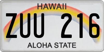 HI license plate ZUU216