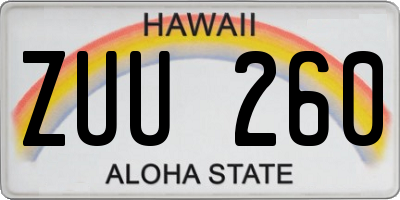 HI license plate ZUU260