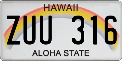 HI license plate ZUU316