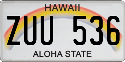 HI license plate ZUU536