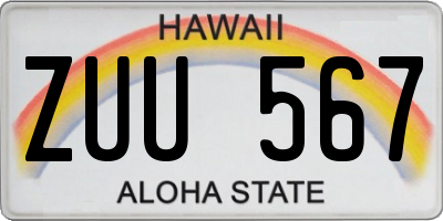 HI license plate ZUU567