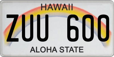 HI license plate ZUU600