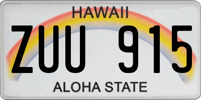 HI license plate ZUU915