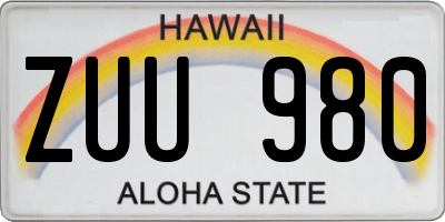 HI license plate ZUU980