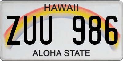 HI license plate ZUU986