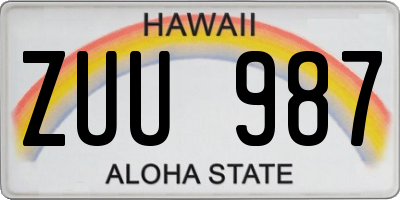 HI license plate ZUU987