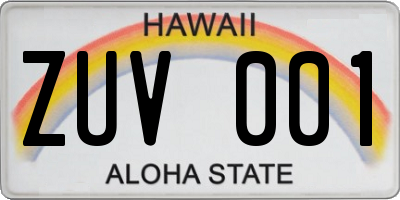 HI license plate ZUV001