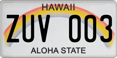 HI license plate ZUV003