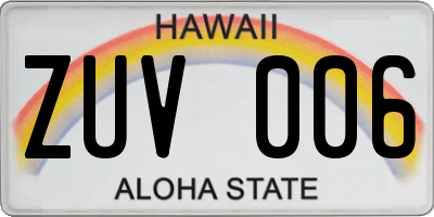 HI license plate ZUV006
