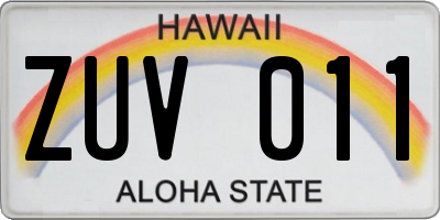HI license plate ZUV011