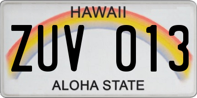 HI license plate ZUV013
