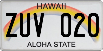 HI license plate ZUV020