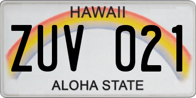HI license plate ZUV021