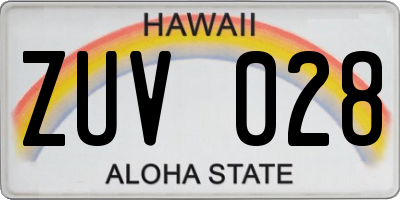 HI license plate ZUV028