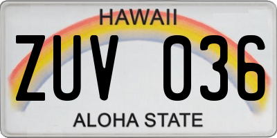 HI license plate ZUV036