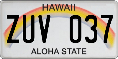 HI license plate ZUV037