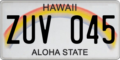 HI license plate ZUV045