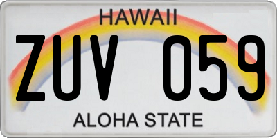 HI license plate ZUV059