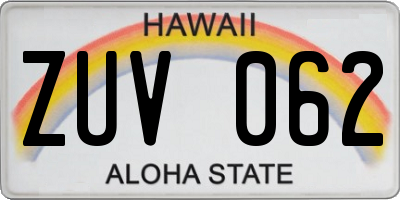 HI license plate ZUV062