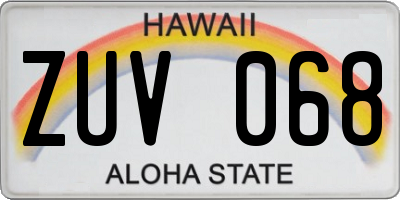 HI license plate ZUV068