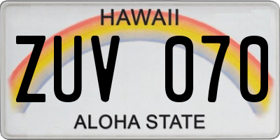 HI license plate ZUV070